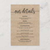 Mooi Onze bruiloft details, rustieke zwarte inkt Informatiekaartje (Voorkant)