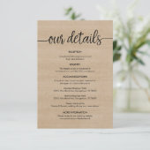 Mooi Onze bruiloft details, rustieke zwarte inkt Informatiekaartje (Staand voorkant)