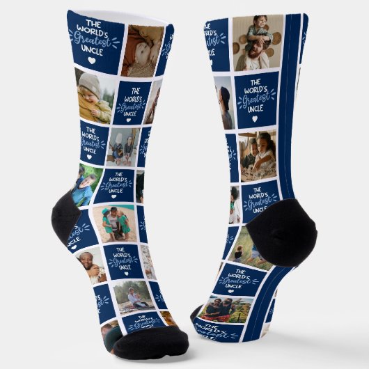 Mooi Oom Blauw Foto Collage Soksen Sokken (Gebogen)