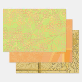 Mooi Oranje goudgroen flessenpatroon Inpakpapier Vel