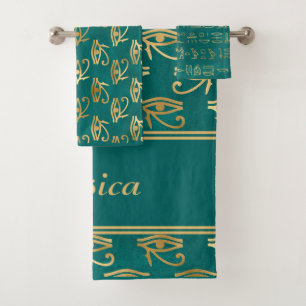 Mooi oud Egyptisch oog met gouden munt Bad Handdoek