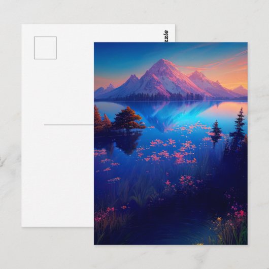 Mooi Overvlogen meer met majestueuze bergen Briefkaart (Voorkant / Achterkant)