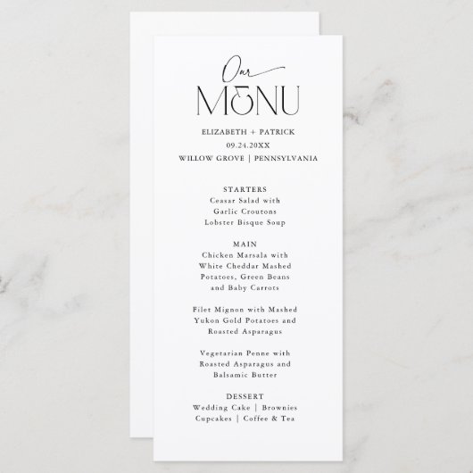 Mooi paar lettertype duo menu (Voorkant / Achterkant)