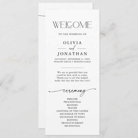 Mooi paar lettertype duo programmakaart (Voorkant / Achterkant)