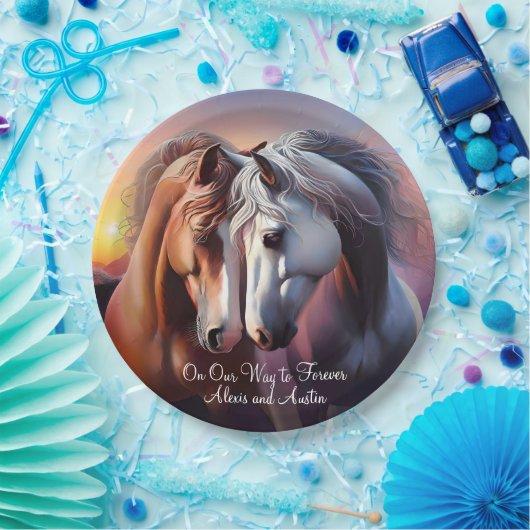 Mooi Paar Paarden Forever Jubileum Papieren Bordje (Feest)
