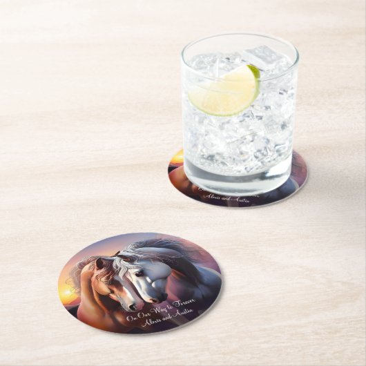 Mooi Paar Paarden Forever Jubileum Ronde Kartonnen Onderzetter (Insitu)