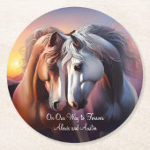 Mooi Paar Paarden Forever Jubileum Ronde Kartonnen Onderzetter (Voorkant)