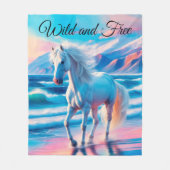 Mooi paard dier azuurblauwe golven blauwe oceaan fleece deken (Voorkant)