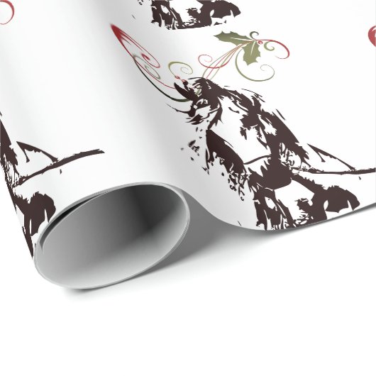 Mooi paard en Holly Winter Holiday Kerstmis Cadeaupapier (Rol Hoek)