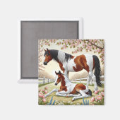 Mooi paard en veulen in een bloeiende boomgaard magneet (Voorkant / Achterkant)