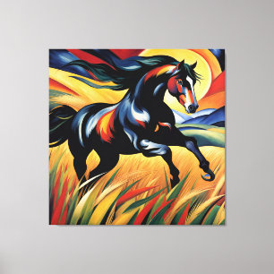 Mooi Paard Galloping in een Tarweveld Canvas Afdruk