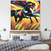 Mooi Paard Galloping in een Tarweveld Canvas Afdruk (Insitu (Slaapkamer))