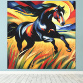 Mooi Paard Galloping in een Tarweveld Canvas Afdruk (Insitu (Houten vloer))