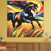 Mooi Paard Galloping in een Tarweveld Canvas Afdruk (Insitu (Woonkamer))