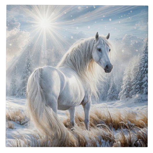 Mooi paard in de sneeuw Kerst Tegeltje (Voorkant)