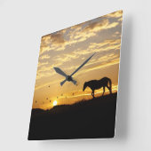 Mooi paard in de Sunset Clock Vierkante Klok (Hoek)