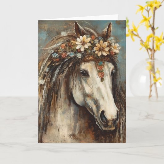 Mooi Paard in een Boho Crown alle gelegenheden Kaart (Gele Bloem)
