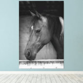 Mooi paard in schuur zwart en wit canvas afdruk (Insitu (Houten vloer))