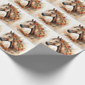 Mooi Paard met Bloemen Waterverf Cadeaupapier (Hoek)