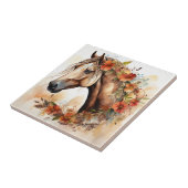 Mooi Paard met  Bloemen Waterverf Tegeltje (Zijkant)