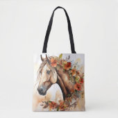 Mooi Paard met  Bloemen Waterverf Tote Bag (Voorkant)