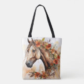 Mooi Paard met Bloemen Waterverf Tote Bag (Achterkant)