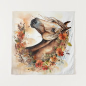 Mooi Paard met Bloemen Waterverf Wandkleed (Voorkant (horizontaal))
