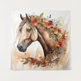 Mooi Paard met  Bloemen Waterverf Wandkleed
