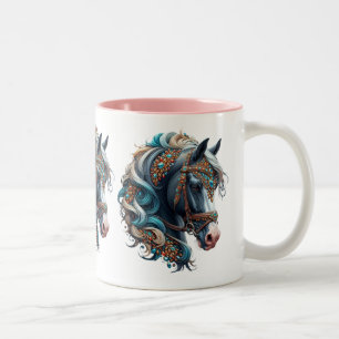 Mooi Paard met juweel ingelegd hoofdstel Tweekleurige Koffiemok