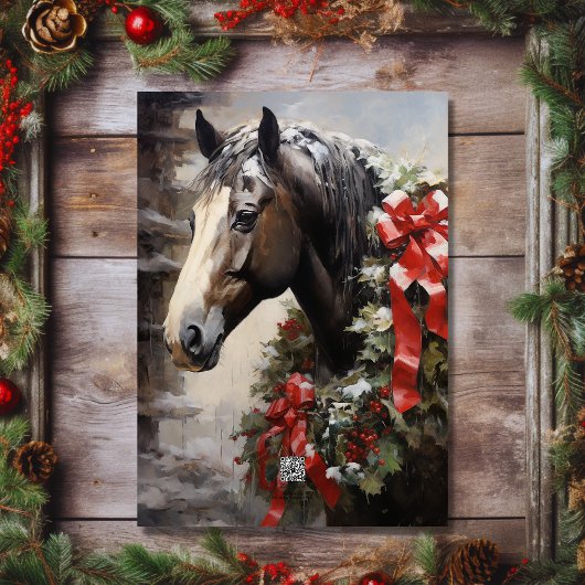 Mooi paard met krans Feestelijke Kerst Feestdagen Kaart