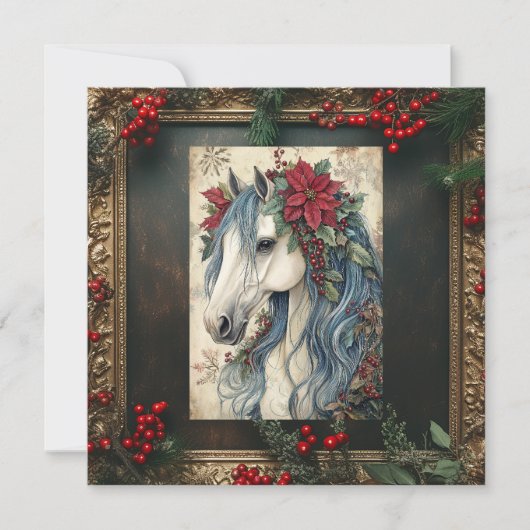 Mooi  Paard met Lijst Kerst Feestdagenkaart (Voorkant)