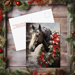 Mooi Paard met Winter Krans Kerstmis Feestdagenkaart