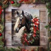 Mooi Paard met Winter Krans Kerstmis Feestdagenkaart