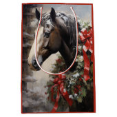 Mooi Paard met Winter Krans Kerstmis Medium Cadeauzakje (Voorkant)
