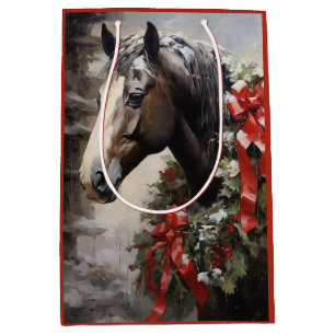 Mooi Paard met Winter Krans Kerstmis Medium Cadeauzakje