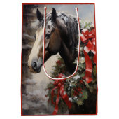 Mooi Paard met Winter Krans Kerstmis Medium Cadeauzakje (Achterkant)