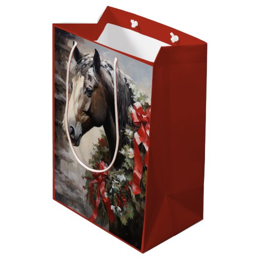 Mooi Paard met Winter Krans Kerstmis Medium Cadeauzakje (Achterkant Gekanteld)