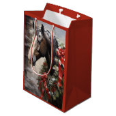 Mooi Paard met Winter Krans Kerstmis Medium Cadeauzakje (Achterkant Gekanteld)