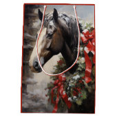 Mooi Paard met Winter Krans Kerstmis Medium Cadeauzakje (Achterkant)