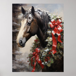 Mooi Paard met Winter Krans Kerstmis Poster