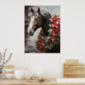 Mooi Paard met Winter Krans Kerstmis Poster (Keuken)