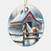 Mooi Paard op een Kerst Boerderij Gepersonaliseerd Keramisch Ornament (Links)