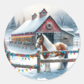 Mooi paard op een kerst Boerderij Ronde Sticker (Voorkant)