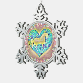 Mooi paard tin sneeuwvlok ornament