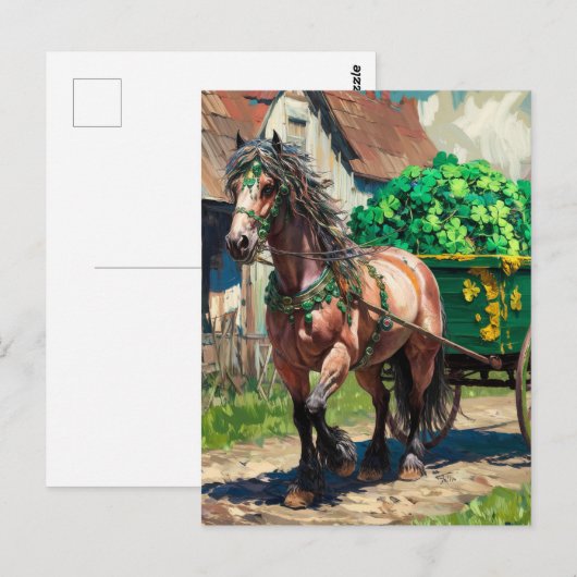 Mooi paard trekt een lading Shamrocks Briefkaart (Voorkant / Achterkant)