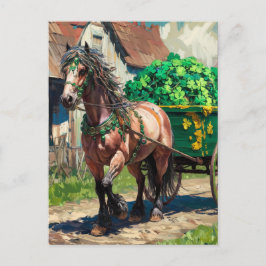 Mooi paard trekt een lading Shamrocks Briefkaart