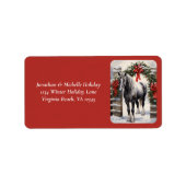 Mooi Paard, Winter Garland Kerstmis Adres Etiket (Voorkant)