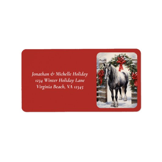 Mooi Paard, Winter Garland Kerstmis Adres Etiket (Voorkant)