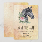 Mooi Paardenkopportret in Waterverf Save The Date (Voorkant / Achterkant)