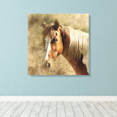 MOOI PAARDENPORTRET. BRUIN EN WIT PAARD CANVAS AFDRUK (Insitu (Houten vloer))